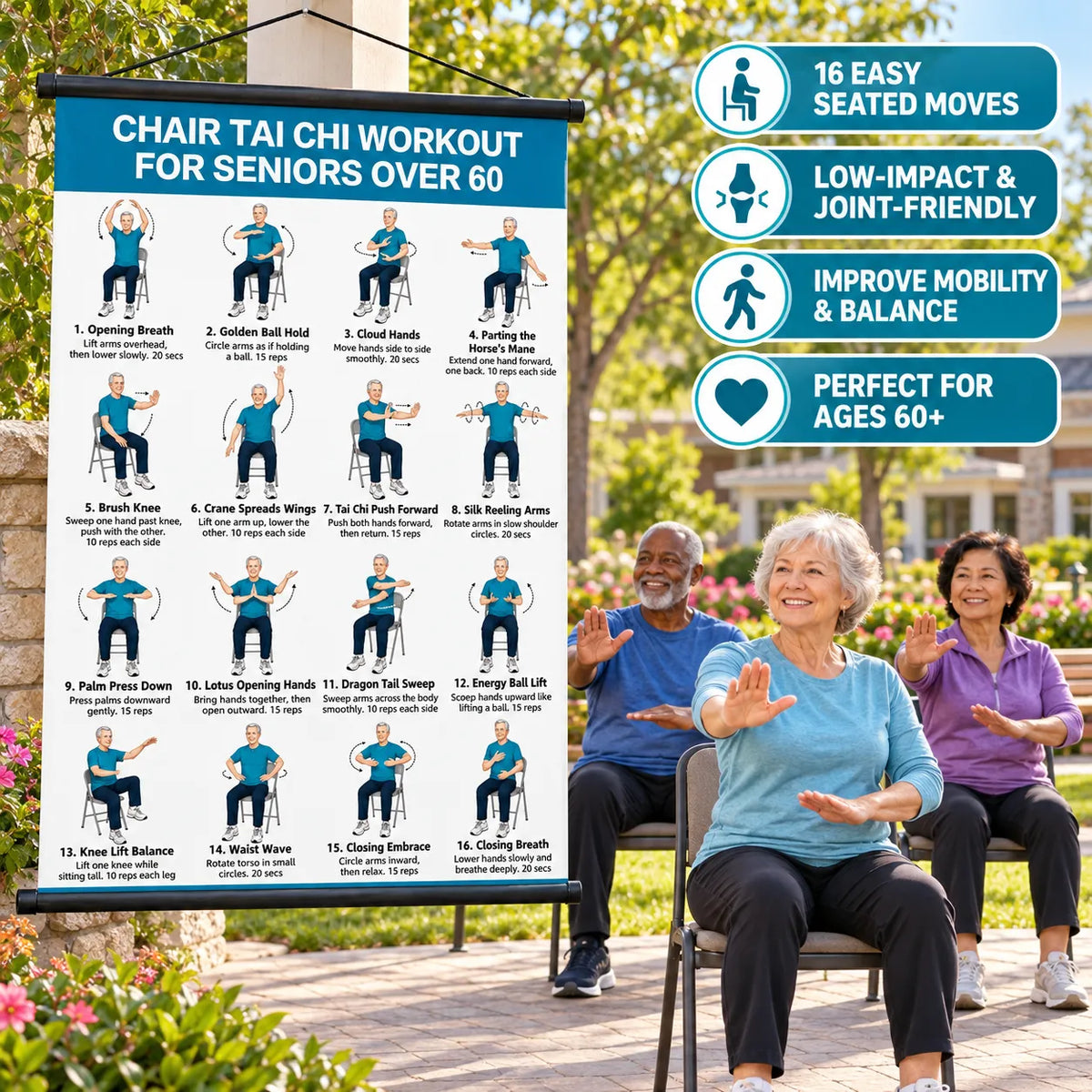 Tai Chi Chair Workout Chart for Seniors (16 x 24 inches)