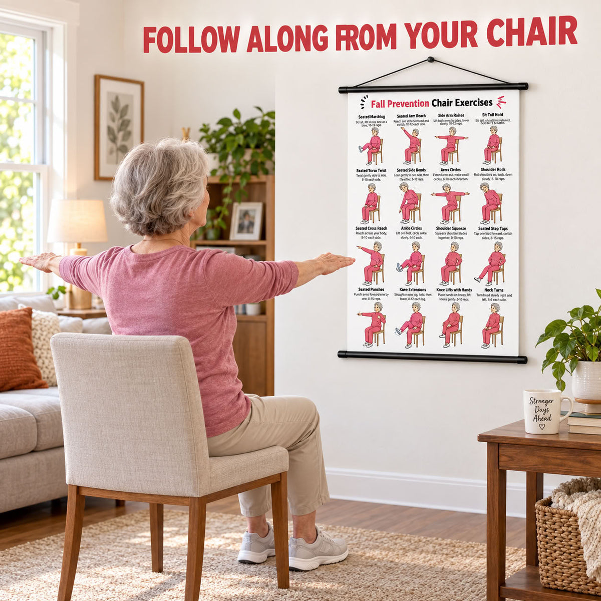 Fall Prevention Chair Exercises for Seniors Chart(16 x 24 inches)