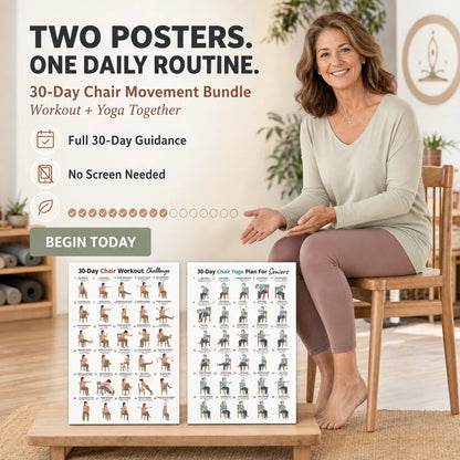 30-Day Chair Exercise Yoga Poster,Two-Sheet Set(11.69× 8.27 inches)
