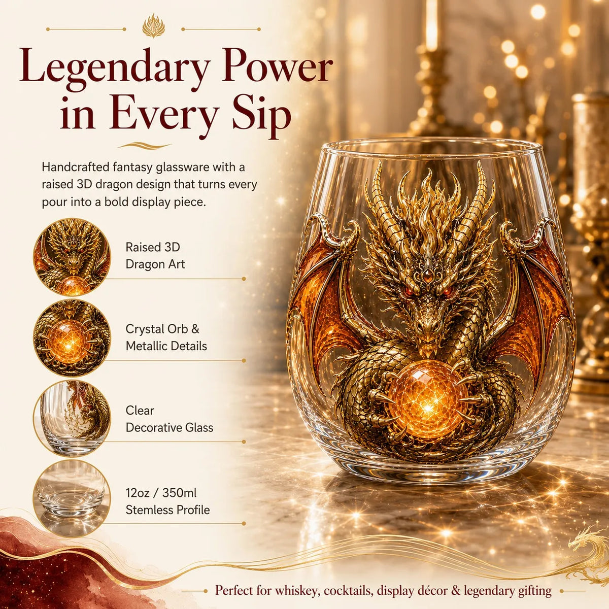 3D Mythic Dragon Glass Art Cup