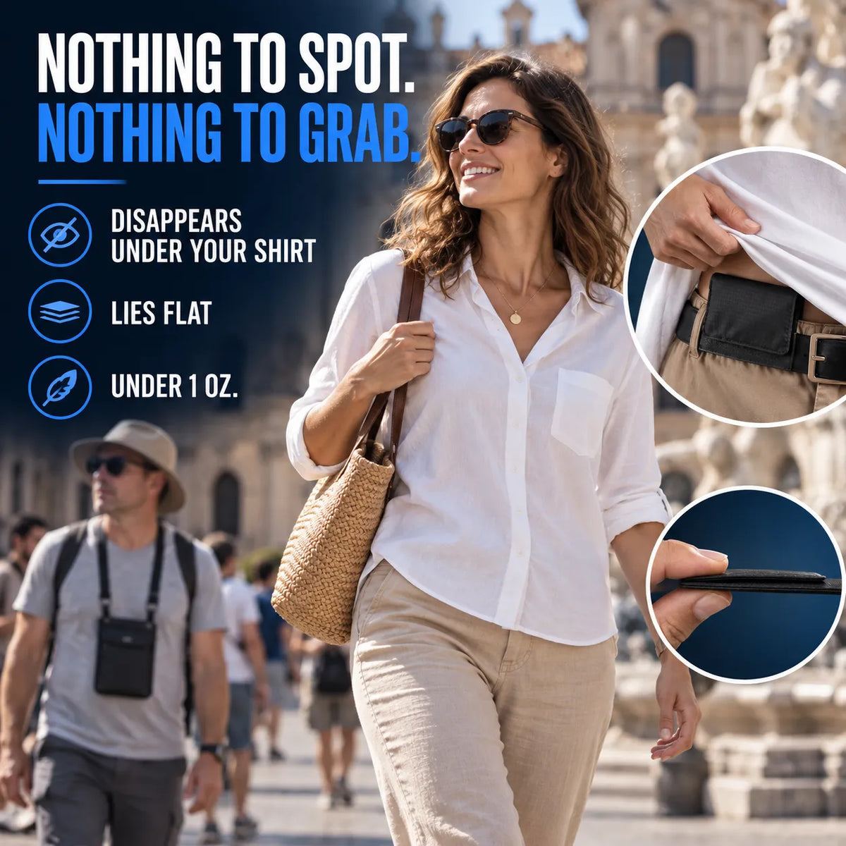 RFID Blocking Hidden Waist Wallet for Travel