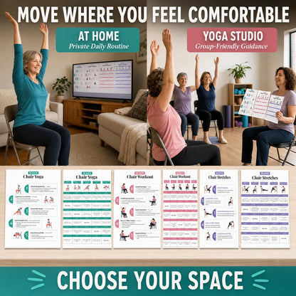 Seated Back Stretch Chart Set，Six-Sheet Set(10 x 8 inches)