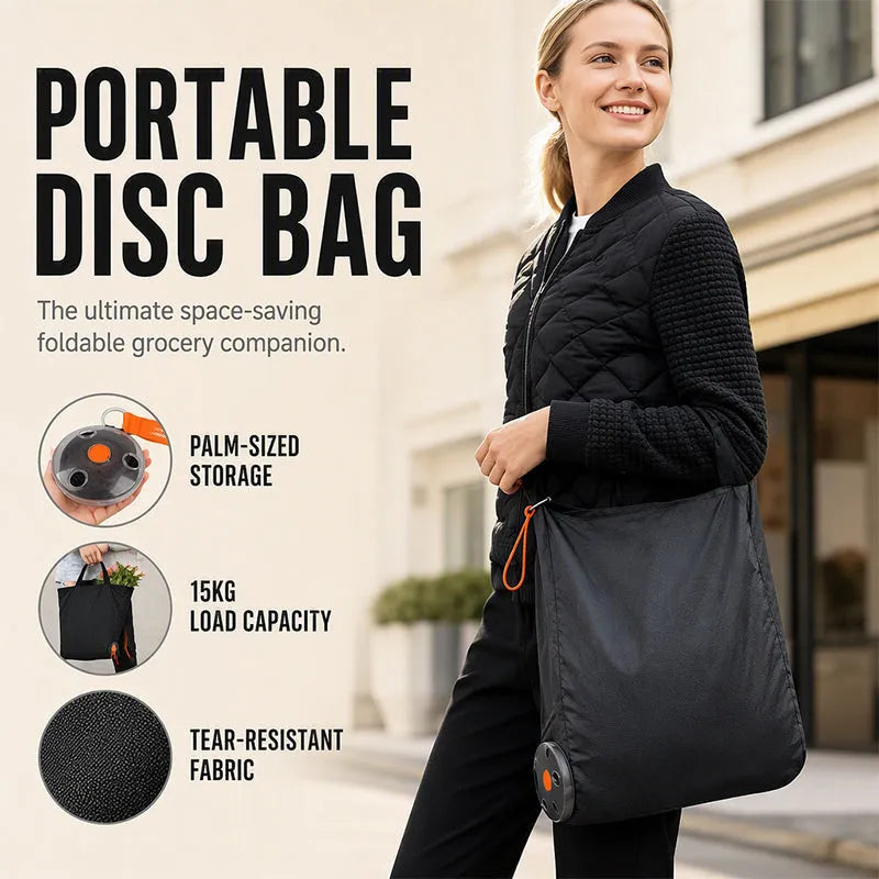 Roll-Up Reusable Shopping Tote with Snap-Button Disc Closure