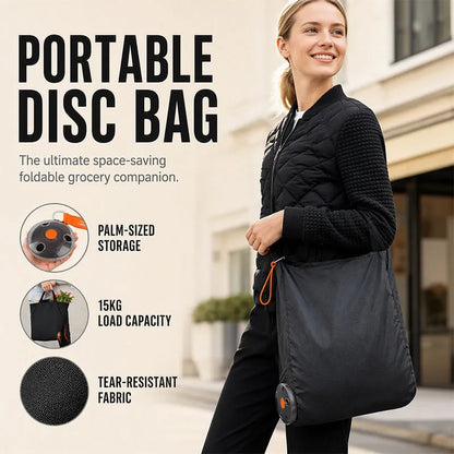 Roll-Up Reusable Shopping Tote with Snap-Button Disc Closure
