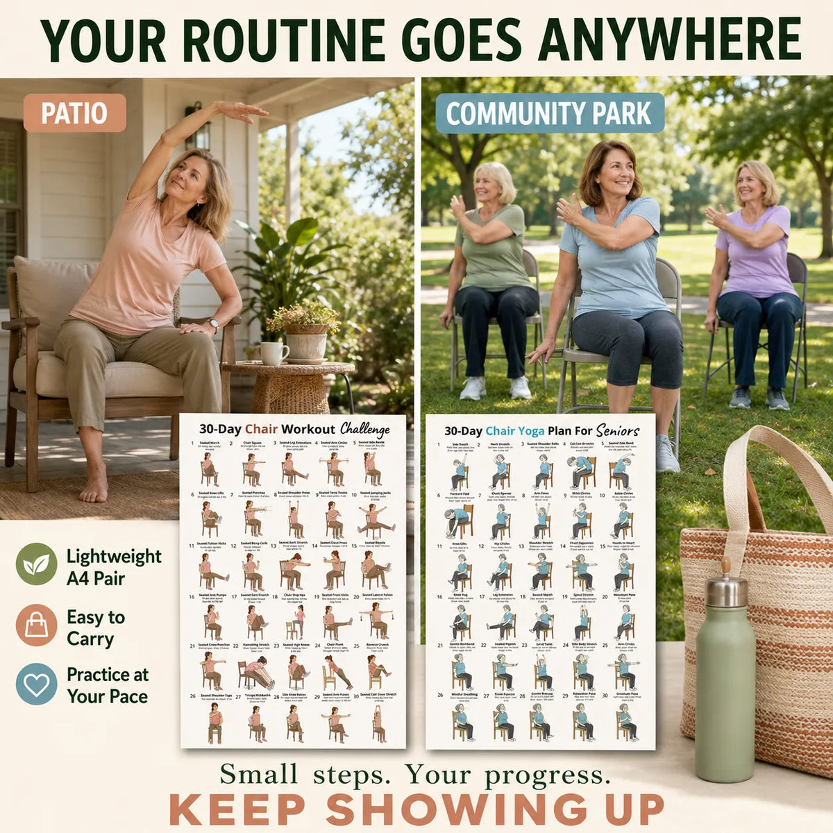30-Day Chair Exercise Yoga Poster,Two-Sheet Set(11.69× 8.27 inches)