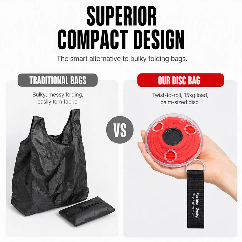 Roll-Up Reusable Shopping Tote with Snap-Button Disc Closure