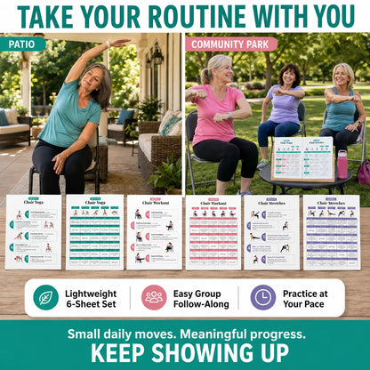 Seated Back Stretch Chart Set，Six-Sheet Set(10 x 8 inches)