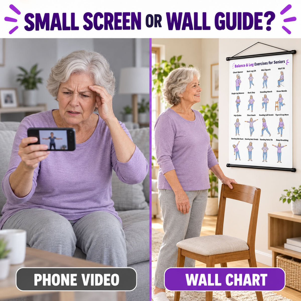 Balance & Leg Exercises for Seniors Chart(16 x 24 inches)