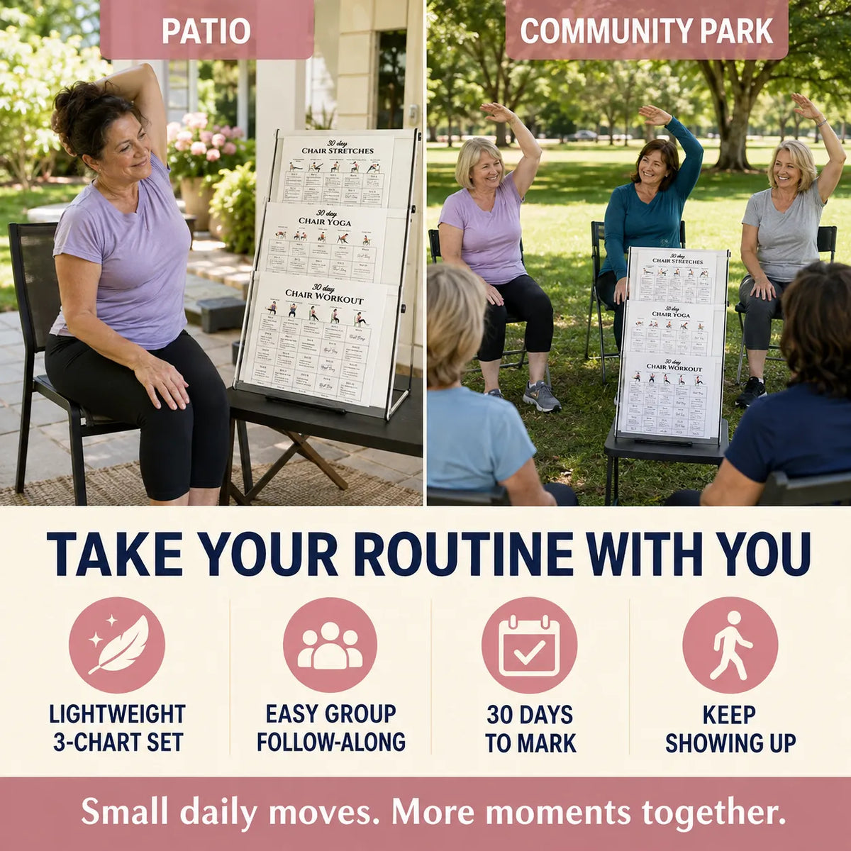 3-in-1 30-Day Chair Exercise Poster Set(10 x 8 inches)