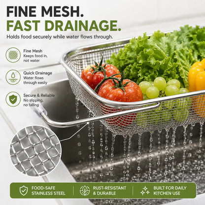 Stainless Steel Over-the-Sink Expandable Strainer Basket with Chopstick Holder