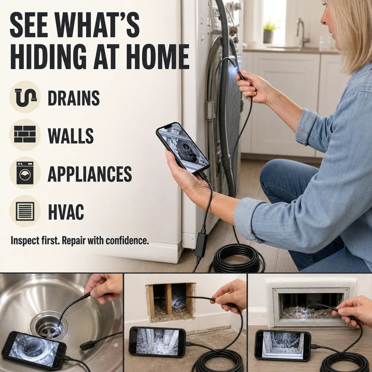 16.4ft HD Endoscope Camera for iPhone & Android