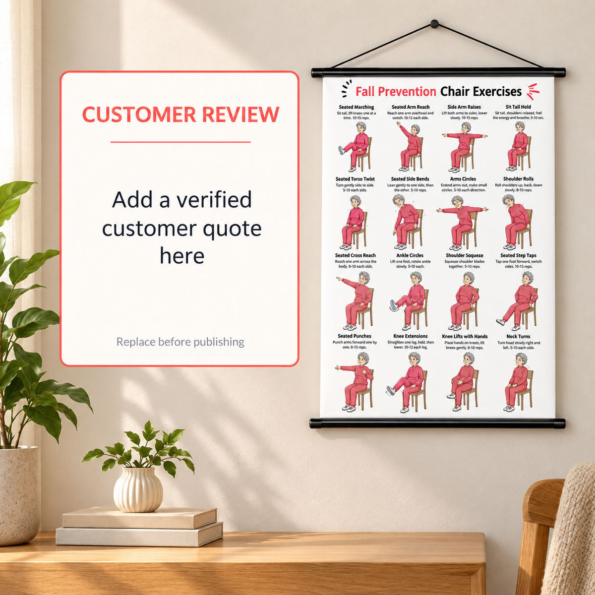 Fall Prevention Chair Exercises for Seniors Chart(16 x 24 inches)