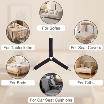 Triangle Bed Sheet Holder Straps, 4 pcs Triangle-Clip Sheet Suspenders with Adhesive Anchor