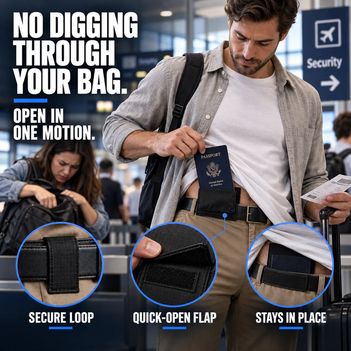 RFID Blocking Hidden Waist Wallet for Travel