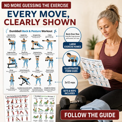 Women's Arm and Dumbbell Workout Poster (3-Piece Set: Arms, Back, and Core)(10 x 8 inches)