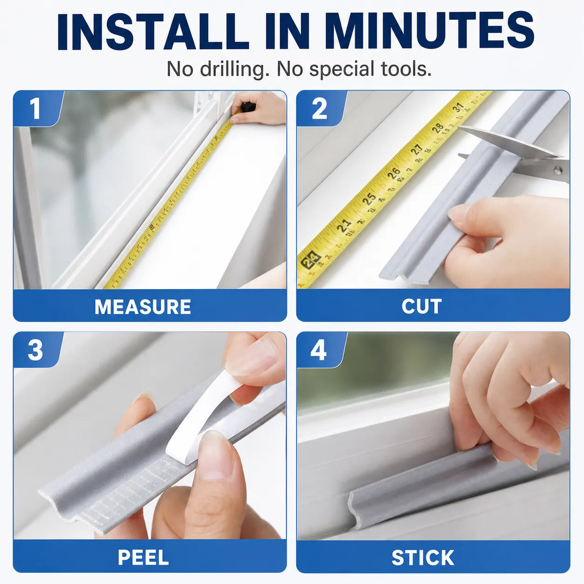Self-Adhesive Weather Seal Strip, 5m Foam Door & Window Draft Stopper, 4 Colors