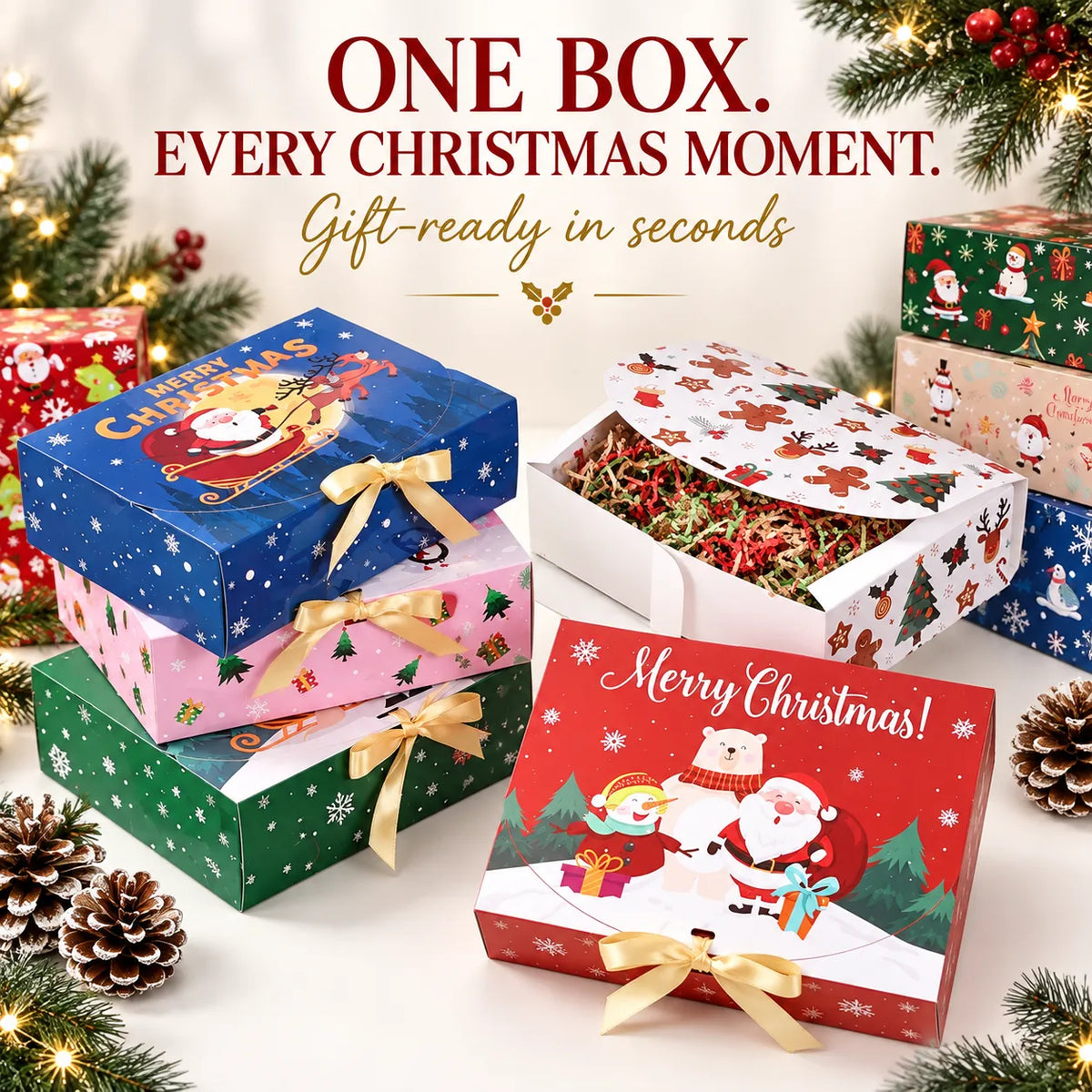🎄Christmas Square Ribbon Gift Boxes🎁(1 style/6pcs)