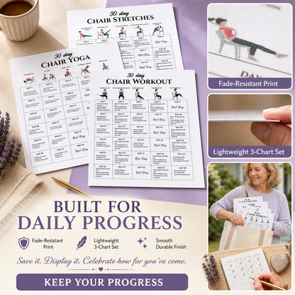 3-in-1 30-Day Chair Exercise Poster Set(10 x 8 inches)