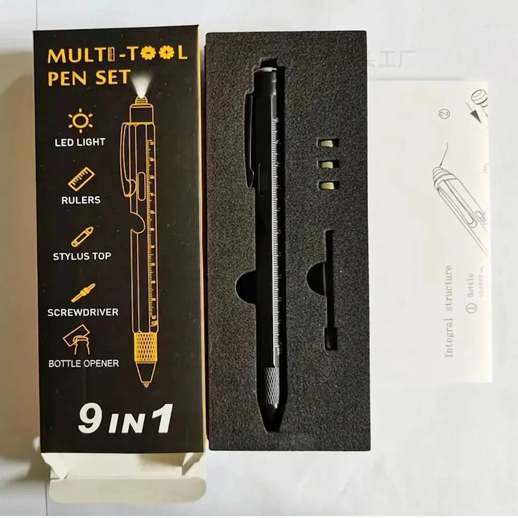 🖊️ 9-in-1 Multi-Tool Pen – LED Light, Screwdriver, Ruler & Stylus | Pocket EDC Gadget for Everyday Fixes
