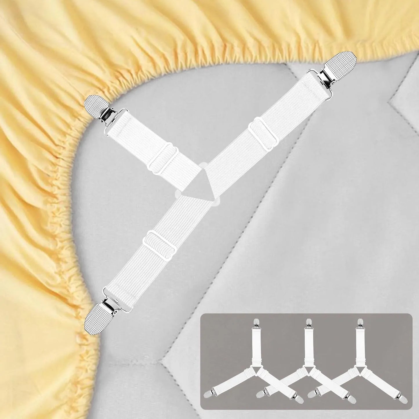 Triangle Bed Sheet Holder Straps, 4 pcs Triangle-Clip Sheet Suspenders with Adhesive Anchor