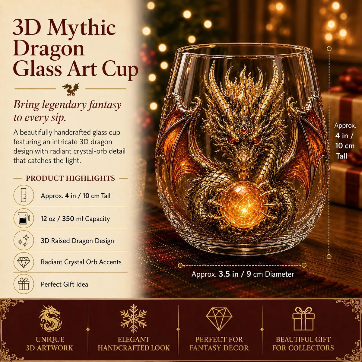 3D Mythic Dragon Glass Art Cup