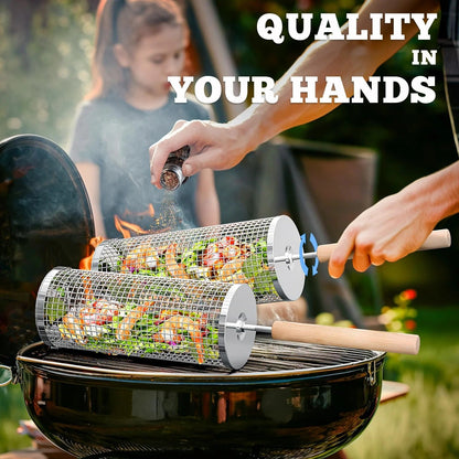 Heavy Duty Rolling Grill Basket Set | No More Food Falling Through