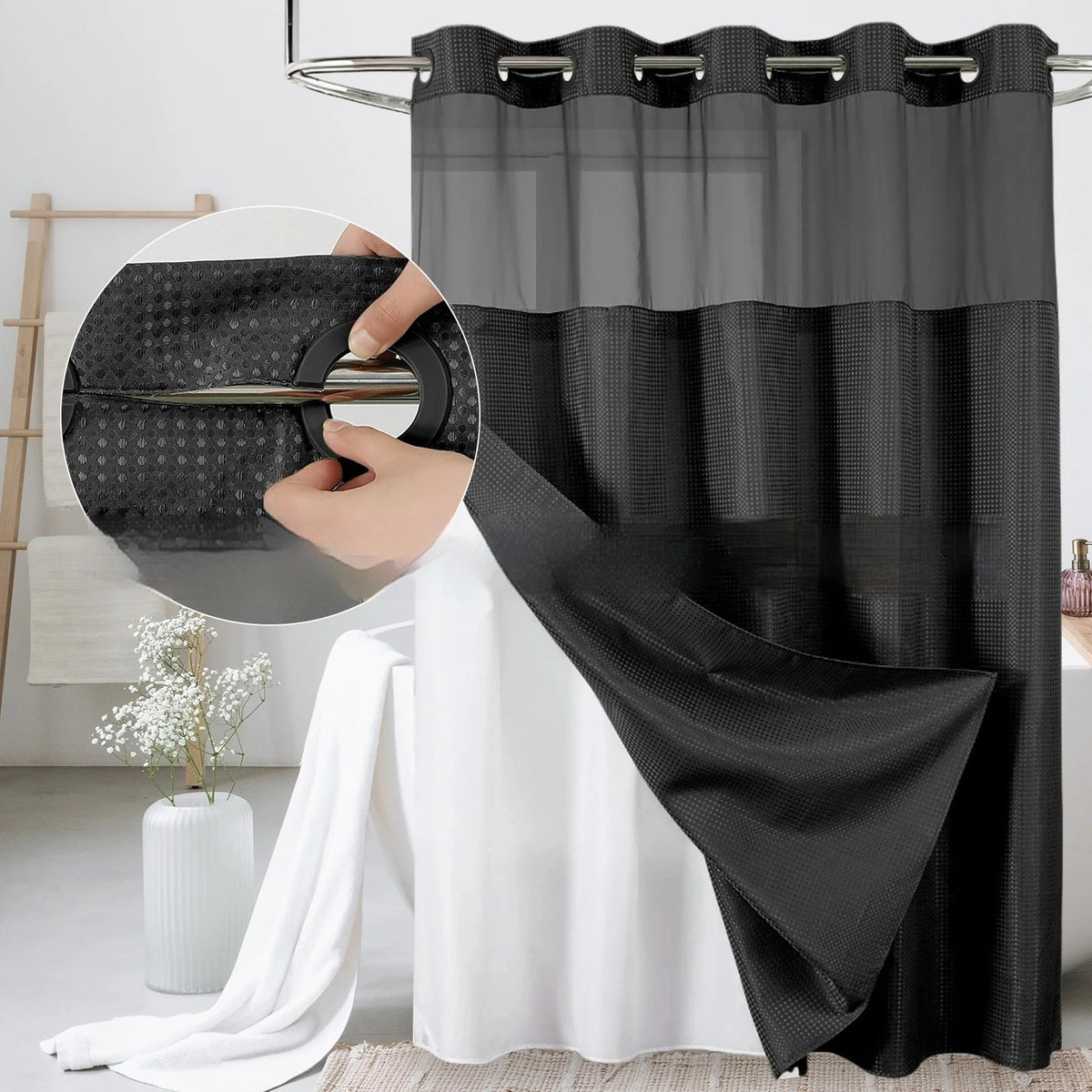 Piulelife™  Curtain — Hookless Double Layer（With shower curtain ring）