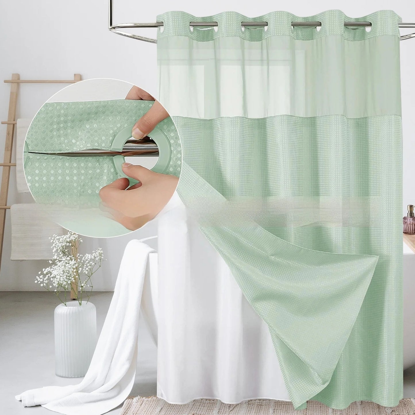 Piulelife™  Curtain — Hookless Double Layer（With shower curtain ring）