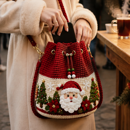 🎄Hand-Knitted Christmas Crochet Bucket Bag in 4 Festive Styles for Women 🎁