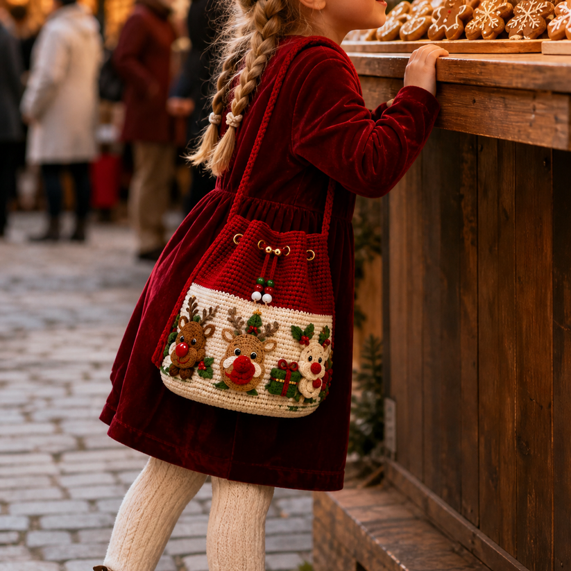 🎄Hand-Knitted Christmas Crochet Bucket Bag in 4 Festive Styles for Women 🎁