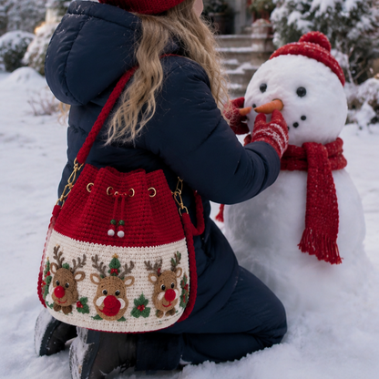 🎄Hand-Knitted Christmas Crochet Bucket Bag in 4 Festive Styles for Women 🎁