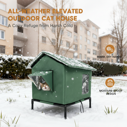 🐈Elevated Insulated Outdoor Cat House – Weather-Resistant Shelter with Thermal Lining & Raised Stand