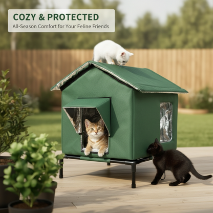 🐈Elevated Insulated Outdoor Cat House – Weather-Resistant Shelter with Thermal Lining & Raised Stand