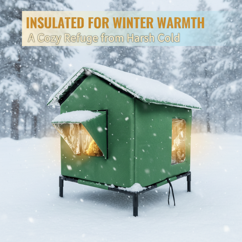 🐈Elevated Insulated Outdoor Cat House – Weather-Resistant Shelter with Thermal Lining & Raised Stand