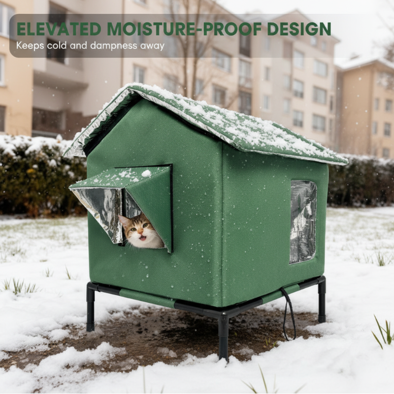 🐈Elevated Insulated Outdoor Cat House – Weather-Resistant Shelter with Thermal Lining & Raised Stand