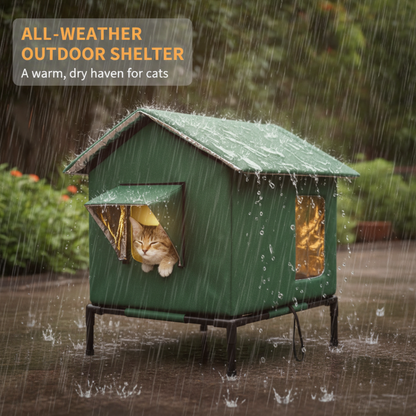 🐈Elevated Insulated Outdoor Cat House – Weather-Resistant Shelter with Thermal Lining & Raised Stand