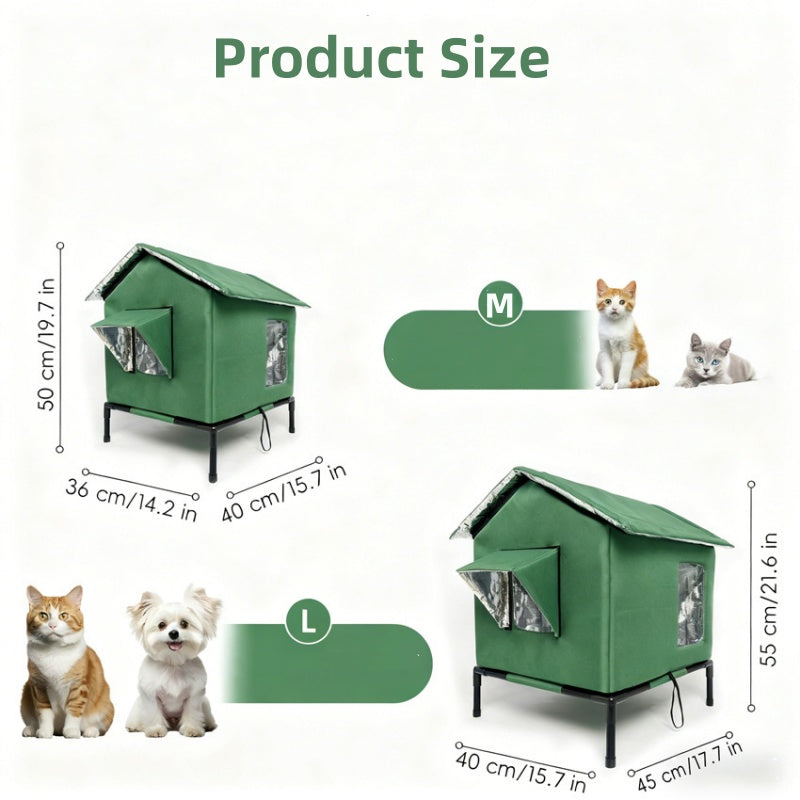 🐈Elevated Insulated Outdoor Cat House – Weather-Resistant Shelter with Thermal Lining & Raised Stand