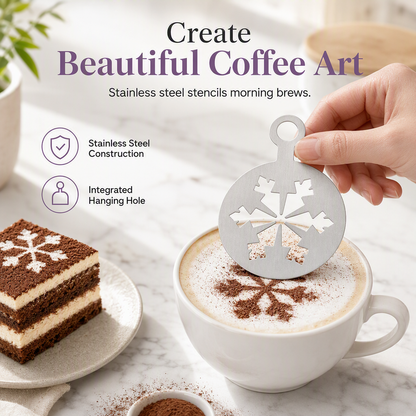 Stainless Steel Coffee Latte Art Stencil Set, 4-Piece Cafe Barista Templates