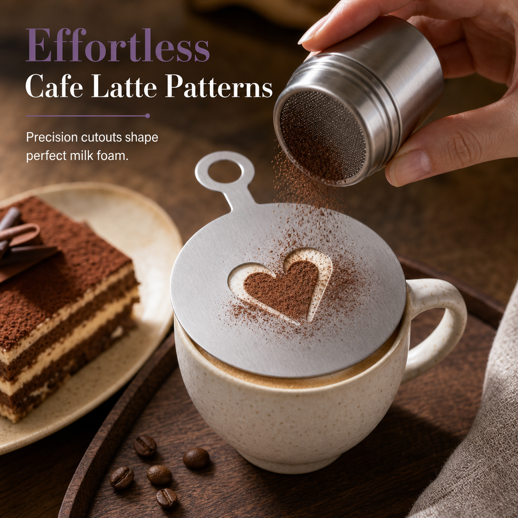 Stainless Steel Coffee Latte Art Stencil Set, 4-Piece Cafe Barista Templates
