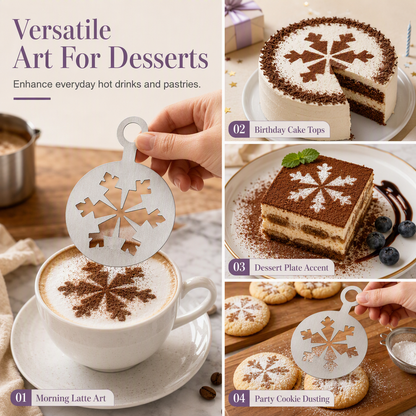 Stainless Steel Coffee Latte Art Stencil Set, 4-Piece Cafe Barista Templates