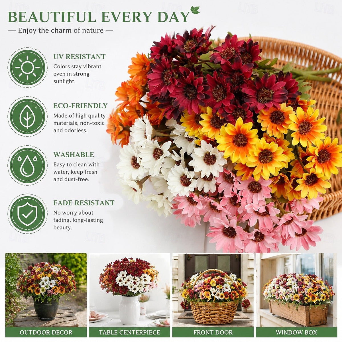 Artificial Outdoor Mums Flowers - UV resistant, Waterproof, Windproof🌼