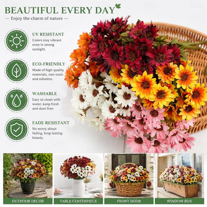 Artificial Outdoor Mums Flowers - UV resistant, Waterproof, Windproof🌼