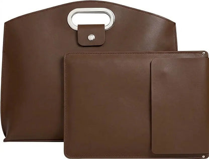 PU Leather 2-in-1 Laptop Sleeve&Pouch Set with Metallic Handle